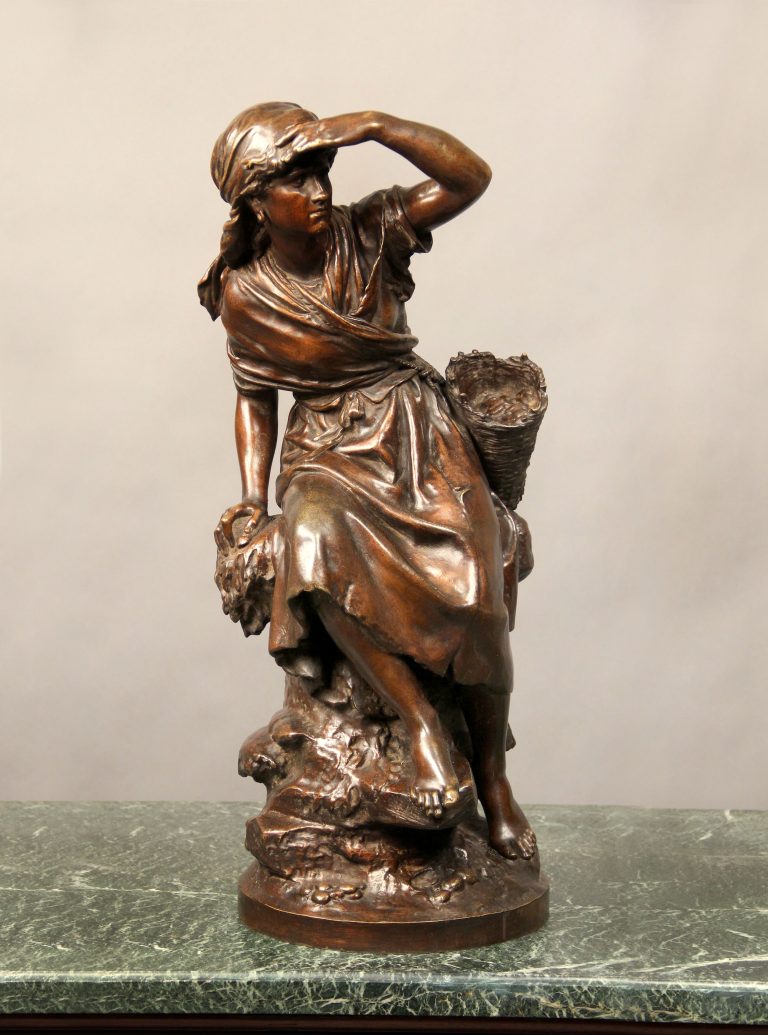 Late Th Century Bronze Sculpture Of A Woman Seated And Glancing Afar