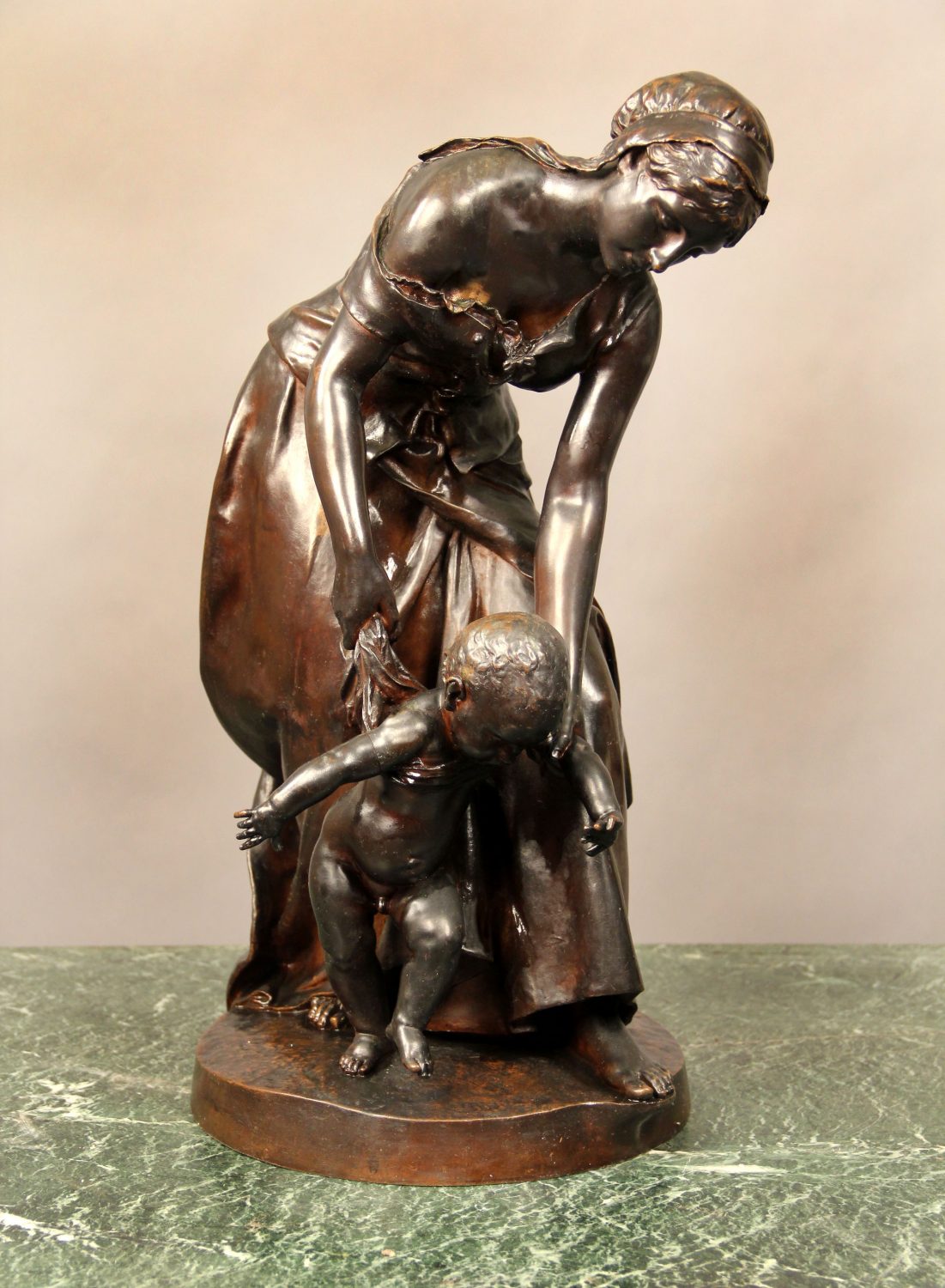 A Late 19th Sculpture of Mother and Child Entitled "Les Premiers Pas" (First Steps) by Henri Plé - Charles Galleries