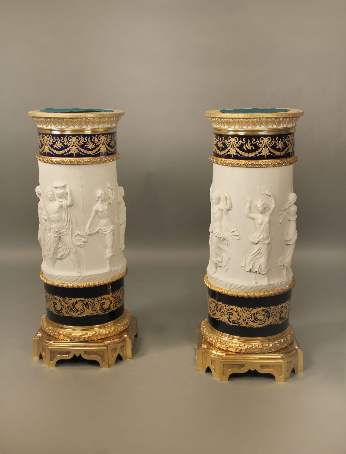 Sevres Style Biscuit & Cobalt Blue Porcelain Pedestals for Sale in NYC ...