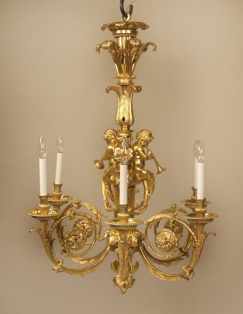 An Exceptional Late 19th Century Gilt Bronze Six Light Chandelier By ...